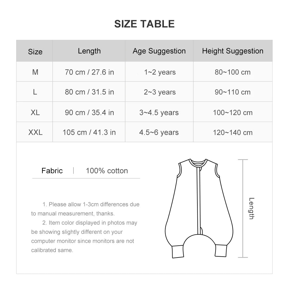 Gigoteuse été 1–6 ans – Coton 100%, légère et respirante
Conçue pour accompagner les nuits d'été de vos enfants, cette gigoteuse-jumpsuit légère combine confort, sécurité et liberté de mouvement. Avec son tis